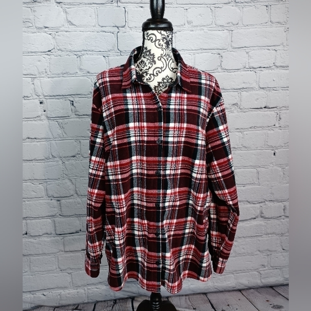 Riders women's long sleeve button front plaid print top size xxxl b3